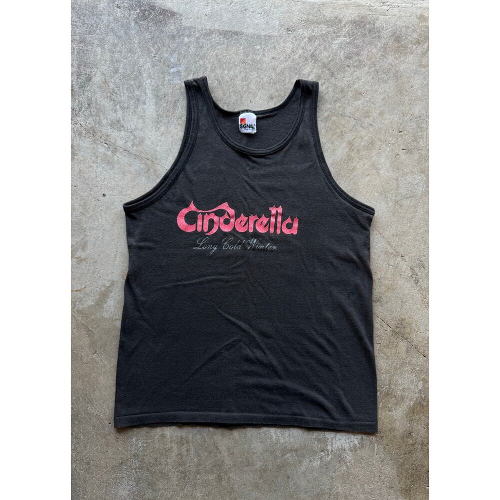 VTG 1988 Cinderella Rock Band Long Cold Winter Black Promo Tanktop Womens Size L